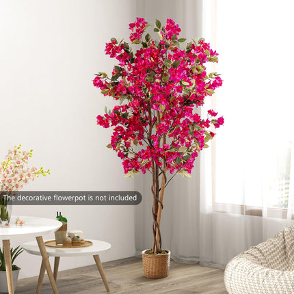 Goplus 6 FT Artificial Bougainvillea Tree w/910 Flowers | 105 Leaves | Real Wood Trunk