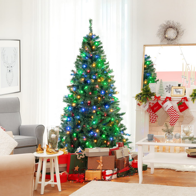 Goplus 6ft Artificial Pre-Lit Christmas Tree, Hinged Full Xmas Tree with 260 Multi-Color LED Lights - GoplusUS