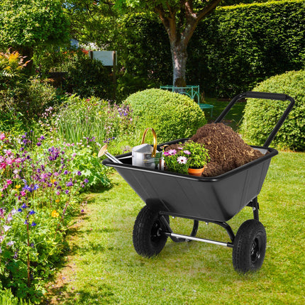 Goplus 2 Wheel Wheelbarrow, 330 LBS Utility Garden Cart with 10” Pneumatic Tires & Handle