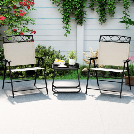 Goplus Folding Patio Chairs Set of 4 | Outdoor Lawn Chairs with Armrests & Metal Frame
