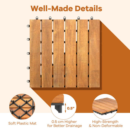 Goplus 27 PCS Interlocking Patio Deck Tile 27 sq. Ft Flooring Tiles for Outdoor & Indoor( Stripe Pattern)