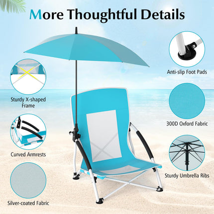 Goplus 330lbs Folding Backpack Chairs for Adults with Adjustable Parasol