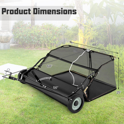 Goplus Lawn Sweeper Tow Behind with Large-Capacity Hopper Bag