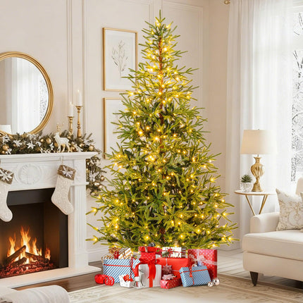 Goplus Pre-Lit Artificial Christmas Tree with Warm White & Multicolored LED Lights