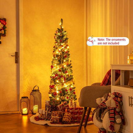Goplus Pre-Lit Pencil Christmas Tree with Memory Wire Branch Tips & Warm White LED Lights