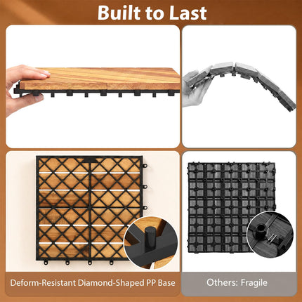 Goplus 27/54-Pack Acacia Wood Interlocking Deck Tiles (Grid) | Tool-Free Assembly