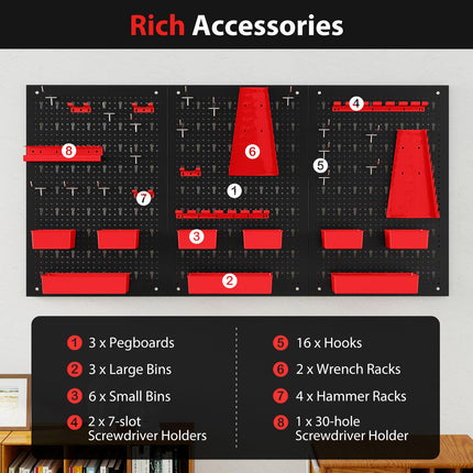 Goplus 4 FT Metal Pegboard Wall with Hooks Storage Bins & Tool Holders