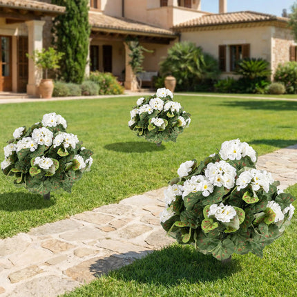 Goplus 22.5” Artificial Begonia Ball Trees Set of 2 with Ground Spikes & 22 Flowers