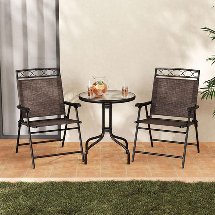 Goplus 3 Pieces Bistro Set | Patio Round Table & 2 Folding Chairs Set
