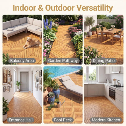 Goplus 24/48-Pack Acacia Wood Interlocking Deck Tiles (Diagonal) | All-Weather Flooring Tiles