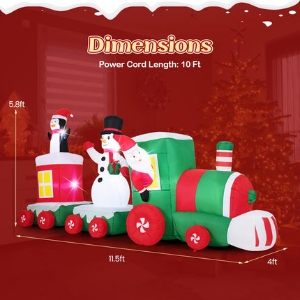 Goplus 11.5 Ft Christmas Inflatable Train with Santa Snowman Penguin