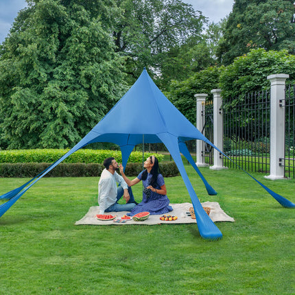 Goplus Beach Canopy, 20 x 20 FT Beach Shade with UPF50+ Sun Protection, Carrying Bag, Sand Shovel, Aluminum Pole, 6 Ground Stake