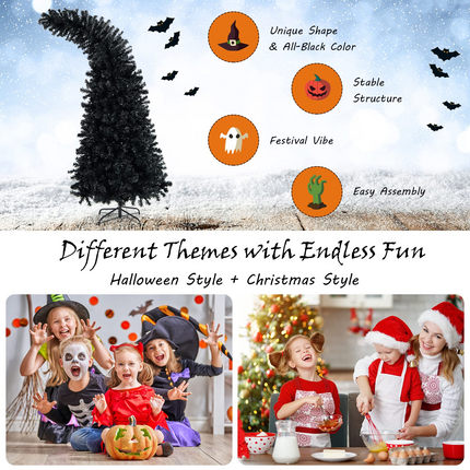 Goplus 7ft Pre-lit Black Halloween Tree, Hinged Artificial Christmas Tree with 1050 Tips, 400 Purple & Orange Lights - GoplusUS