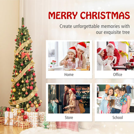 Goplus 5ft / 6ft / 7ft / 8ft Slim Pencil Christmas Tree with Quick Shape Technology