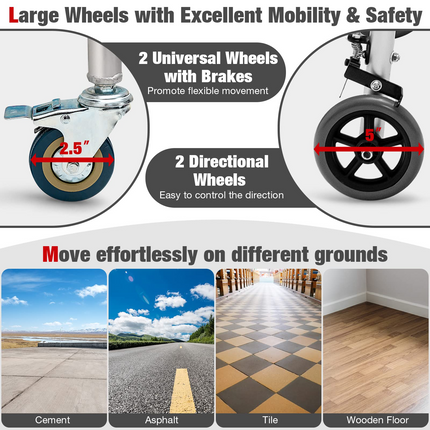 2-Button Folding Walkers for Seniors, 4-in-1 Folding Walker - Goplus