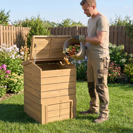 Goplus 48 Gallon Solid Wood Compost Bin w/Lockable Sliding Door Flip-top Opening