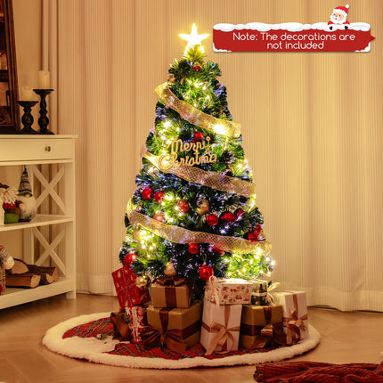 Goplus 4ft Pre-Lit Fiber Optic Christmas Tree, Top Star, 130 Branch Tips, Metal Stand, Office Home Decoration