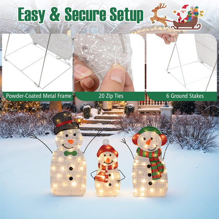 Goplus 3 Pcs Christmas Snowman Decorations, Pre-lit 2D Outdoor Snowman Family with Warm White Lights