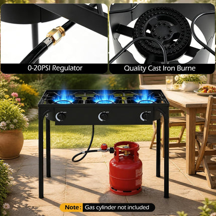 Goplus Outdoor 240,000 BTU High Pressure Three Burner Gas Stove