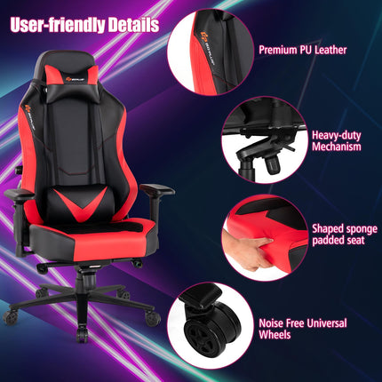 Goplus Gaming Chair, 360?? Swivel Computer Chair with Casters, Multi-Angle Reclining, Tension Control, 4D Armrest