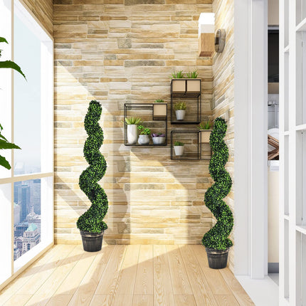 4FT Artificial Spiral Boxwood Topiary Tree Set of 2, Faux Decorative Plants in Cement-Filled Plastic Pot - GoplusUS