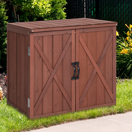 Goplus Outdoor Storage Cabinet, Wood Garden Tool Shed with Doors for Patio Backyard, 30" x 22" x 28.5" - GoplusUS