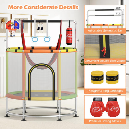 Goplus 55" Toddler Trampoline w/ Hammock Basketball Hoop & Punching Bag