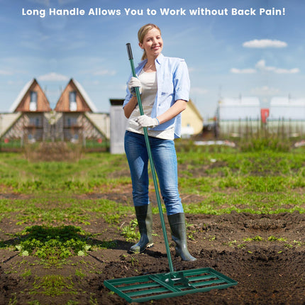 Goplus Lawn Leveling Rake, Heavy Duty Level Lawn Tool w/ Ergonomic Handle for Soil