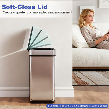 Goplus 16 Gal Stainless Steel Automatic Trash Can with 2 Compartments