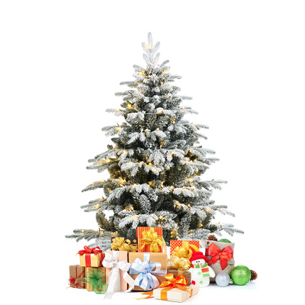 Goplus 4.5ft / 6ft / 7ft Pre-lit Snow Flocked Christmas Tree, Premium Hinged Artificial Pine Tree w/ 120 LED Lights & 757 PE & PVC Branch Tips - GoplusUS