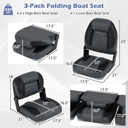 Goplus 3-Pack Folding Boat Seats | 2 High-Back & 1 Low-Back Bass Boat Chairs