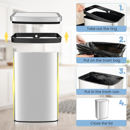Goplus 13 Gallon/ 50 Liter Automatic Trash Can Rectangular Motion Sensor Waste Trash Bin