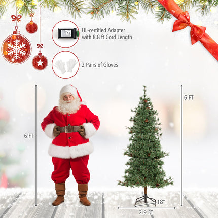 Goplus 6/7/8 FT Pre-Lit Artificial Christmas Tree with Pine Needles & Natural Pine Cones