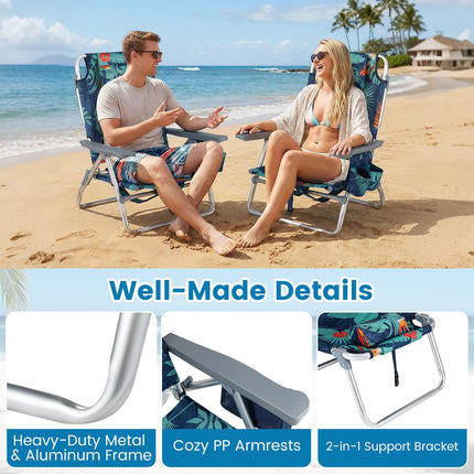 Goplus Portable Folding Beach Chairs with 5-Position Backrest & Padded Headrest