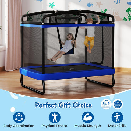 Goplus 6 x 4 FT Rectangle Kids Trampoline with Swing and Gymnastics Bar
