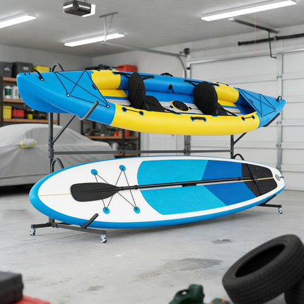 Goplus Freestanding Kayak Storage Rack for 2 Kayaks | SUP & Canoe Holder for Indoor & Outdoor