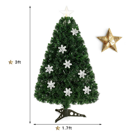 Artificial Pre-Lit Christmas Tree Fiber Optic Tree with Metal Stand, Xmas Tree for Holiday Decor - GoplusUS