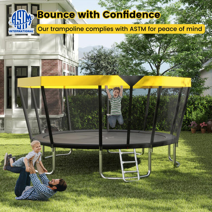 Goplus 15FT 16FT ASTM Approved Recreational Trampoline with Non-Slip Ladder Enclosure Net & Anti-Rust Coating