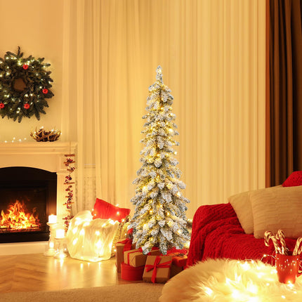 Goplus 4ft / 5ft Pre-Lit Flocked Christmas Tree with PVC Branch Tips & LED Lights
