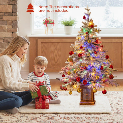 Goplus 4 FT Pre-Lit Snow Flocked Christmas Tree for Entrances