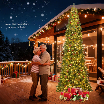 Goplus 12 FT Pre-Lit Artificial Christmas Tree with Quick Power Connector | Indoor Outdoor Holiday Decoration