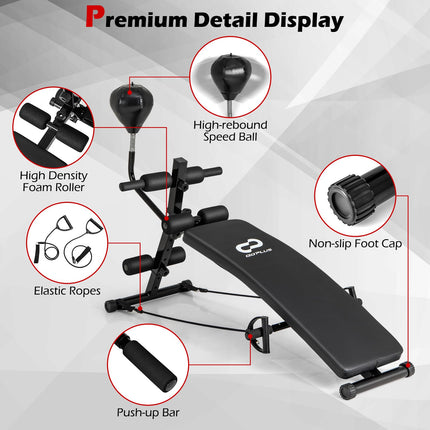 Goplus Adjustable Decline Sit Up Bench for Exercise, Foldable Curved Slant Bench