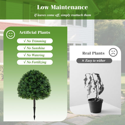 Goplus 28 Inches Artificial Boxwood Topiary Ball Tree Faux Bushes with Ground Spike