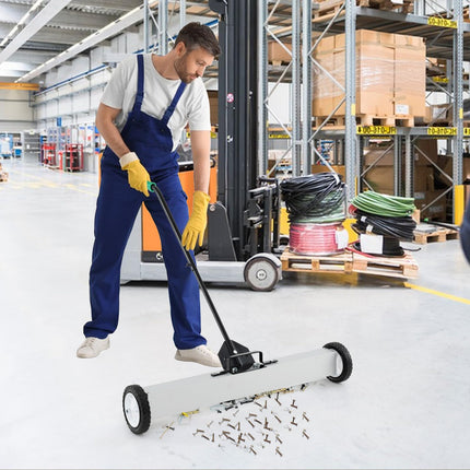 Goplus 36-Inch Magnetic Sweeper with Wheels, 50 LBS Telescoping Rolling Pickup Sweeper with Adjustable Handle