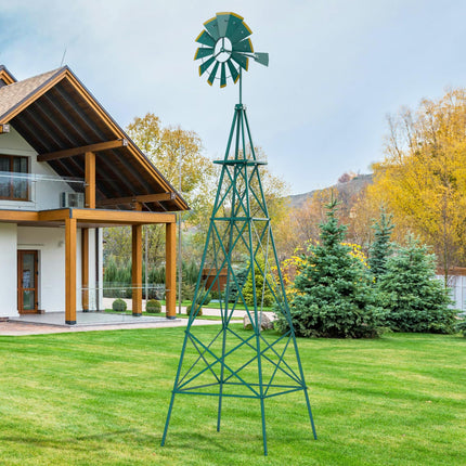 Goplus 8 ft Ornamental Windmill, All-Weather Metal Wind Mill w/ 4 Support Legs, Decorative Weathervane
