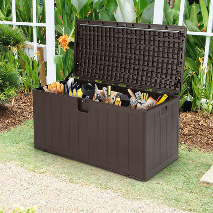 Goplus 105 Gallon Deck Box, Extra Large Resin Storage Box with Lockable Lid for Cushions & Patio Furniture - GoplusUS