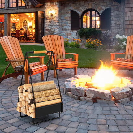 Goplus Heavy-duty Metal Log Holder with Handle & Square Rack