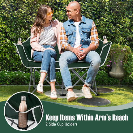 Goplus 2-Person Camping Chair w/2 Cup Holders | Oversized Duo Lawn Chair for Adults