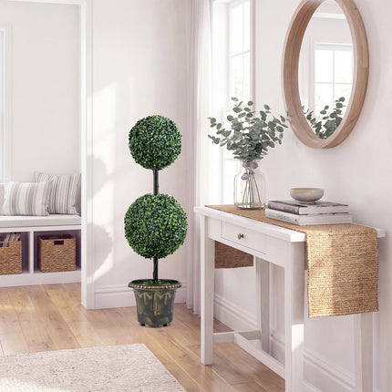 Goplus 3 FT Artificial Boxwood Topiary Tree Sun-Protective Double Ball Faux Potted Plants (1/2)