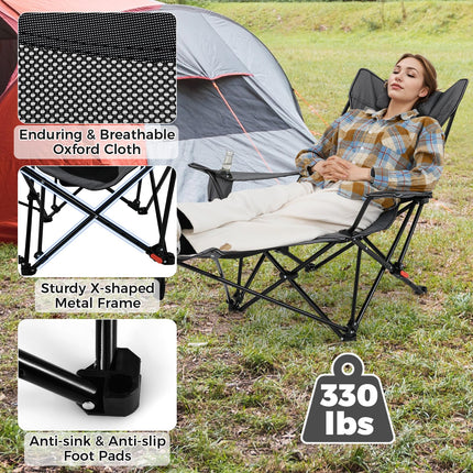 Goplu Camping Lounge Chair w/4-position Backrest Carrying Bag Removable Pillow